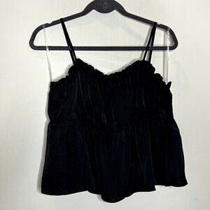 NWT American Eagle Womens Size XL Silky Satin Cinch Tie Crop Babydoll Top Black